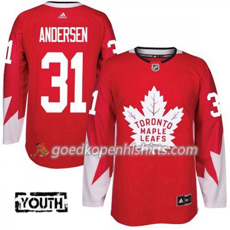 Toronto Maple Leafs Frederik Andersen 31 Adidas 2017-2018 Rood Alternate Authentic Shirt - Kinderen